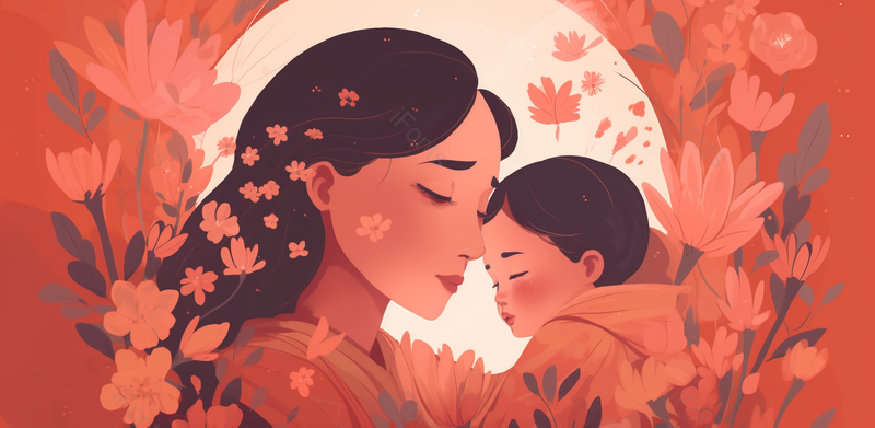 花丛母亲孩子头像母亲节卡通手绘场景,插画/手绘图,插画/手绘图库,插画/手绘图下载,插画/手绘